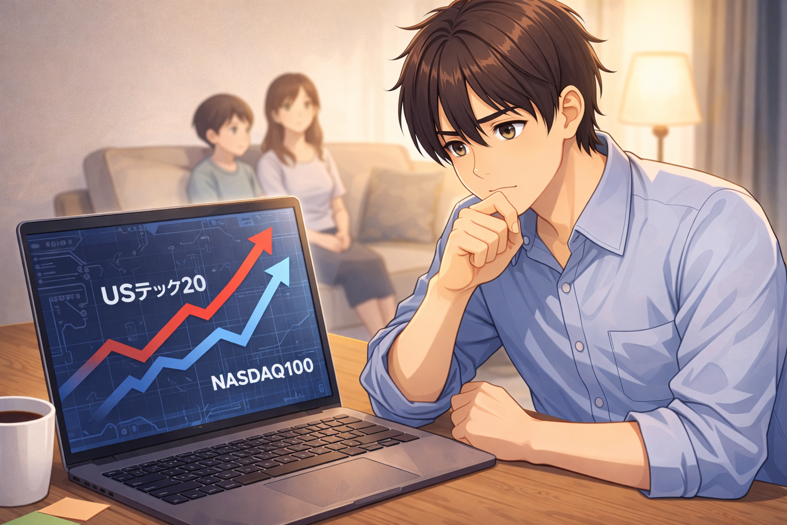 一歩先行くUSテック20とNASDAQ100で悩む子持ち会社員の投資イメージ